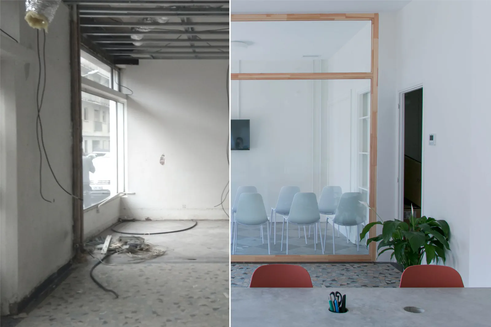 Larousse — Comparaison du local en chantier et de la salle de cours terminée