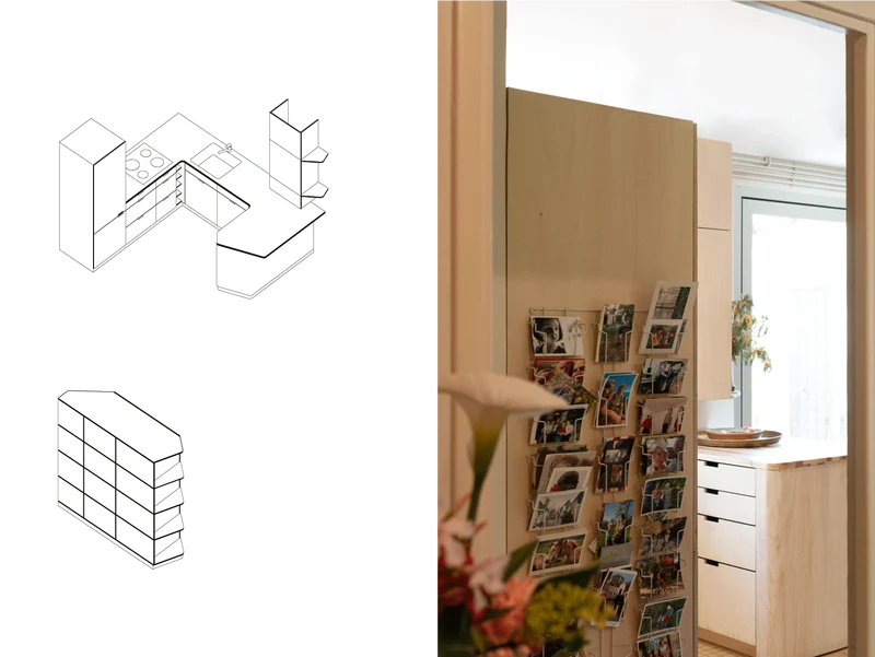 Nîmes — Planche de détail, mobilier en contreplaqué : axonométrie et photographie