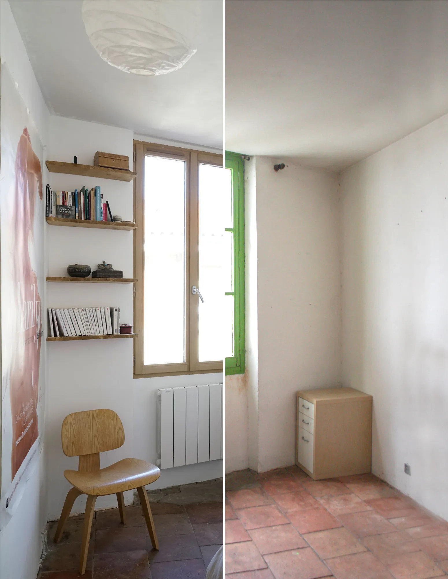 République — Comparaison d’une petite chambre, après et avant travaux